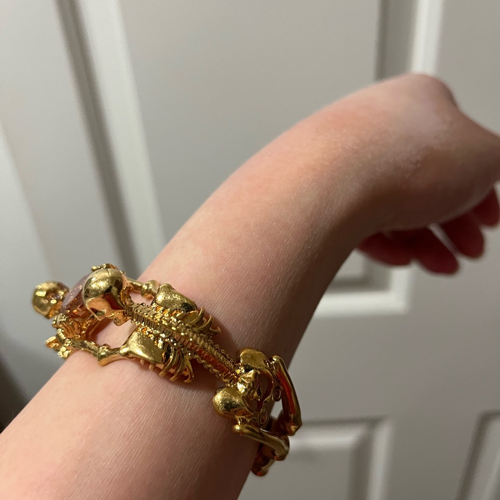 Alexander McQueen Gold Double Twin Skeleton Hinged Bangle Bracelet - Picture 9 of 10